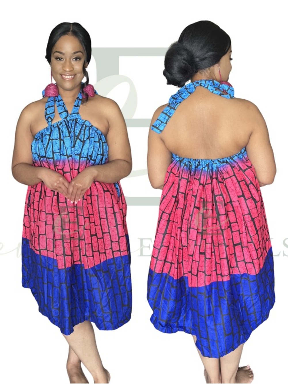 Pink & Blue Halter Swing Dress | One Size (M–XXL)